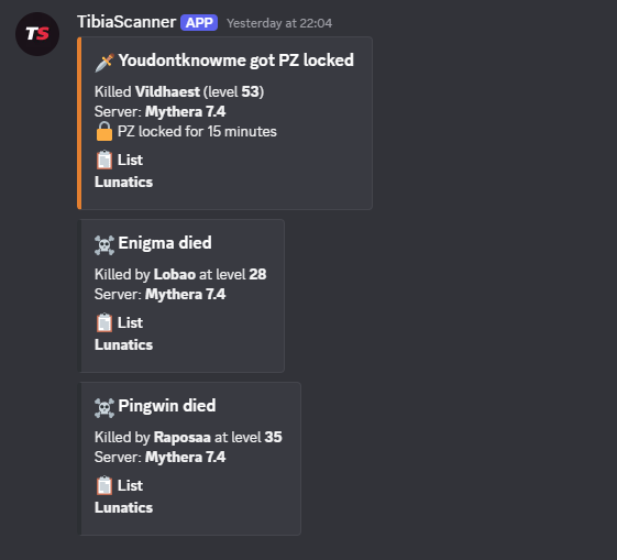Alert embed in a channel